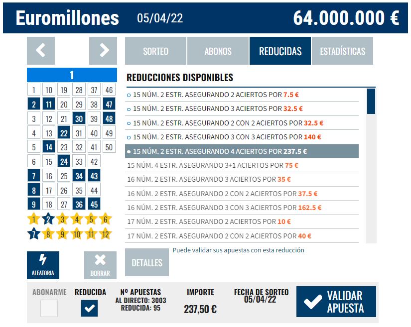 Ejemplo ahorro Euromillones